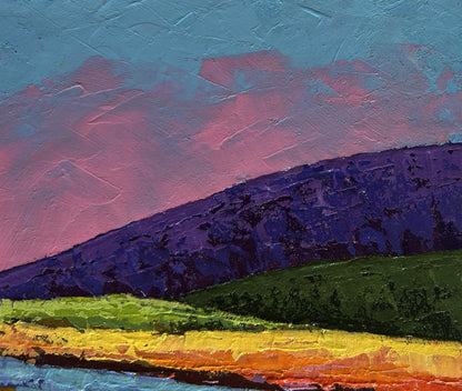 Vibrant impressionist oil painting of gentle pink sunset by V. Zadorozhnya