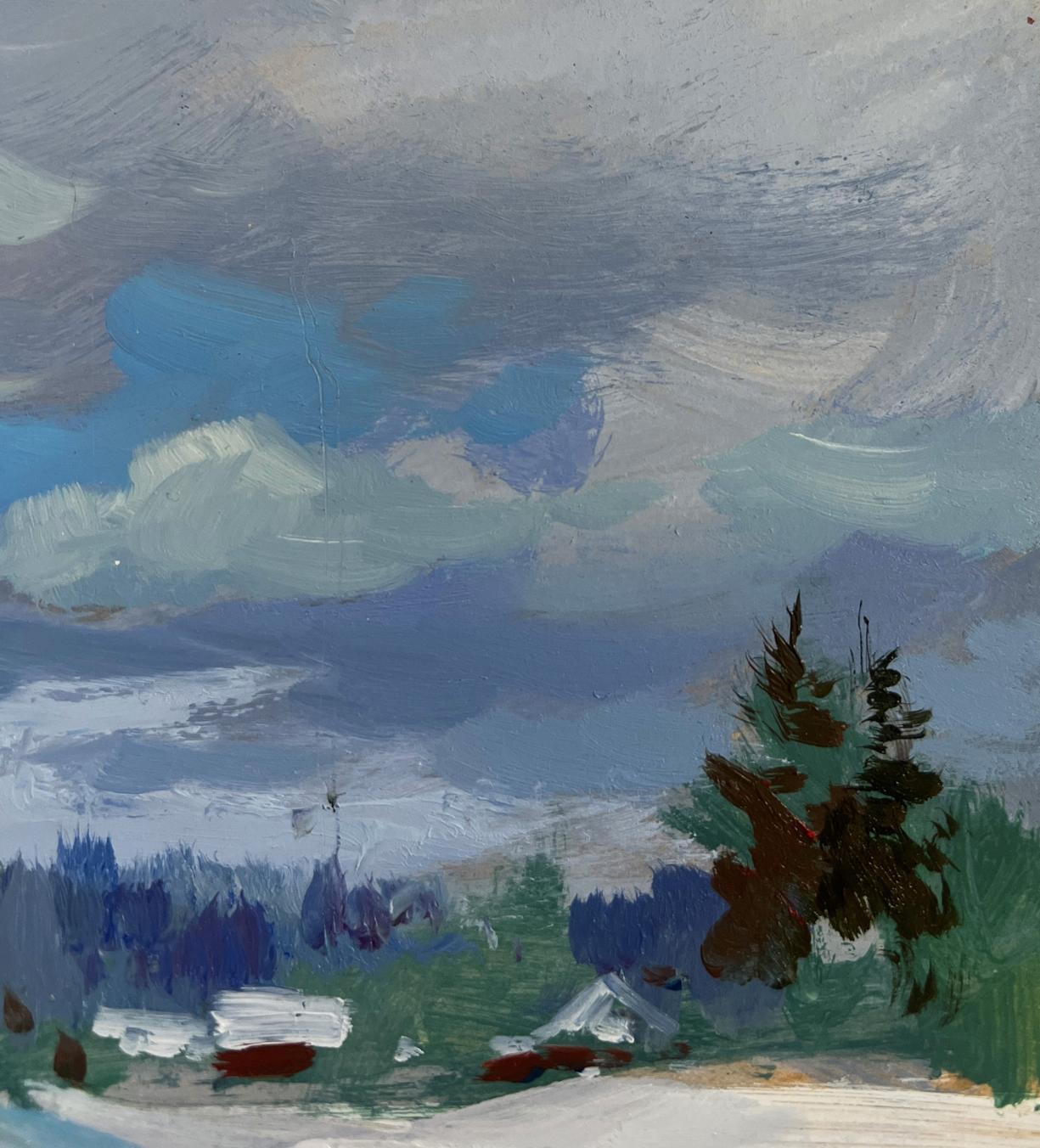 Textured impressionist oil painting of snowy river by Yuriy Suprunchuk