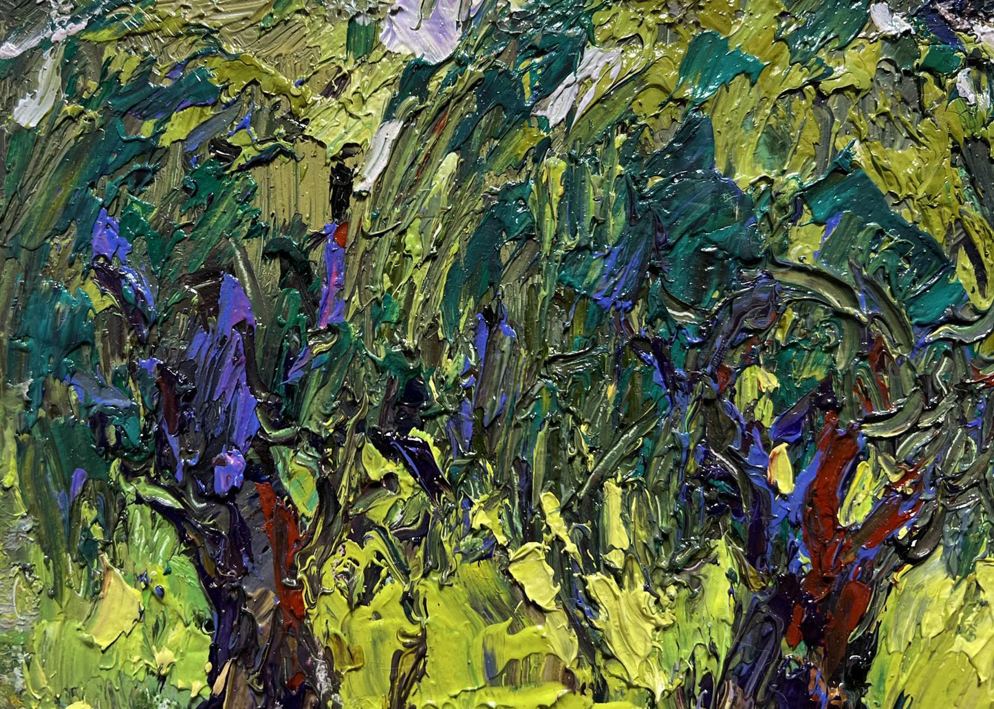 Vibrant oil painting of ducks hiding near tree by Oksana Ivanyuk