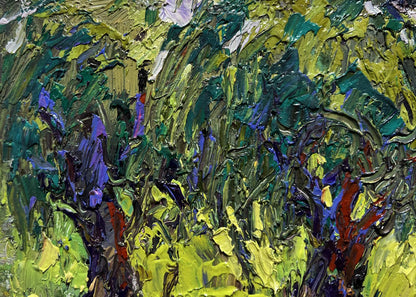 Vibrant oil painting of ducks hiding near tree by Oksana Ivanyuk