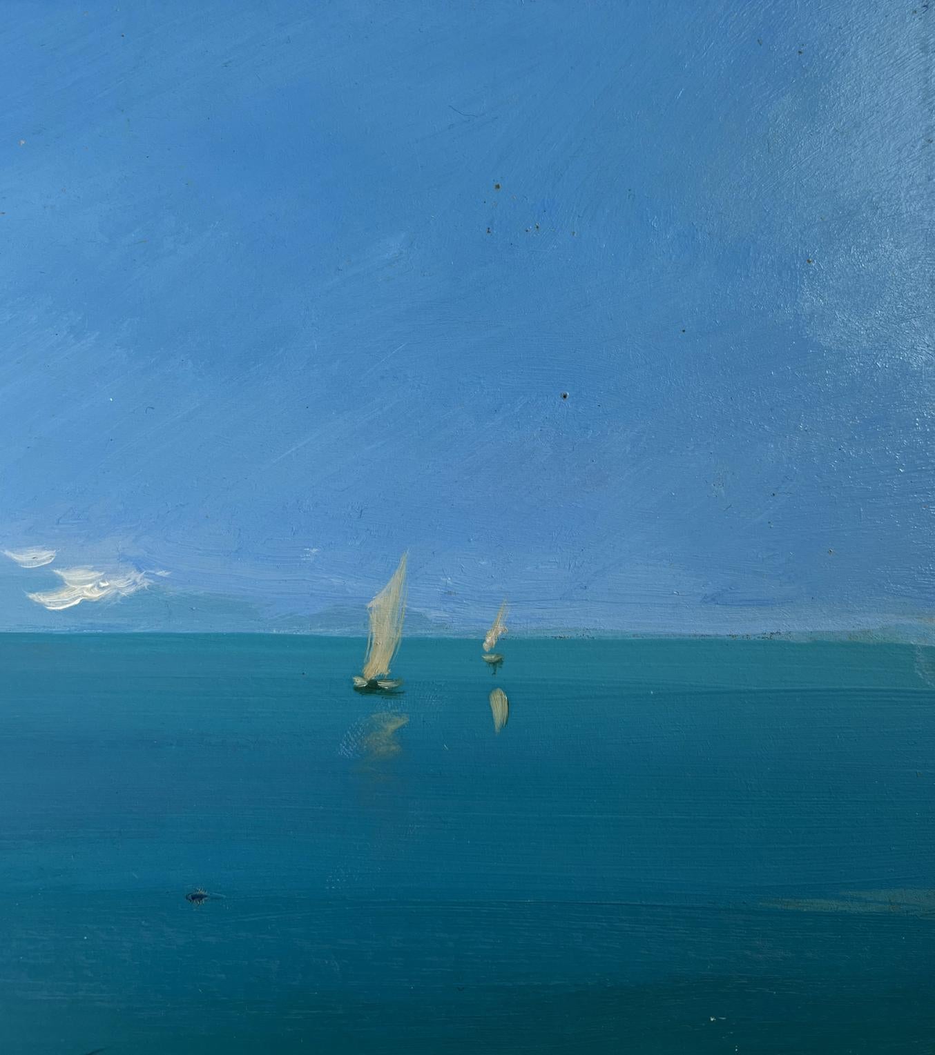 Serene oil painting of sailboats on turquoise sea by Yuriy Suprunchuk