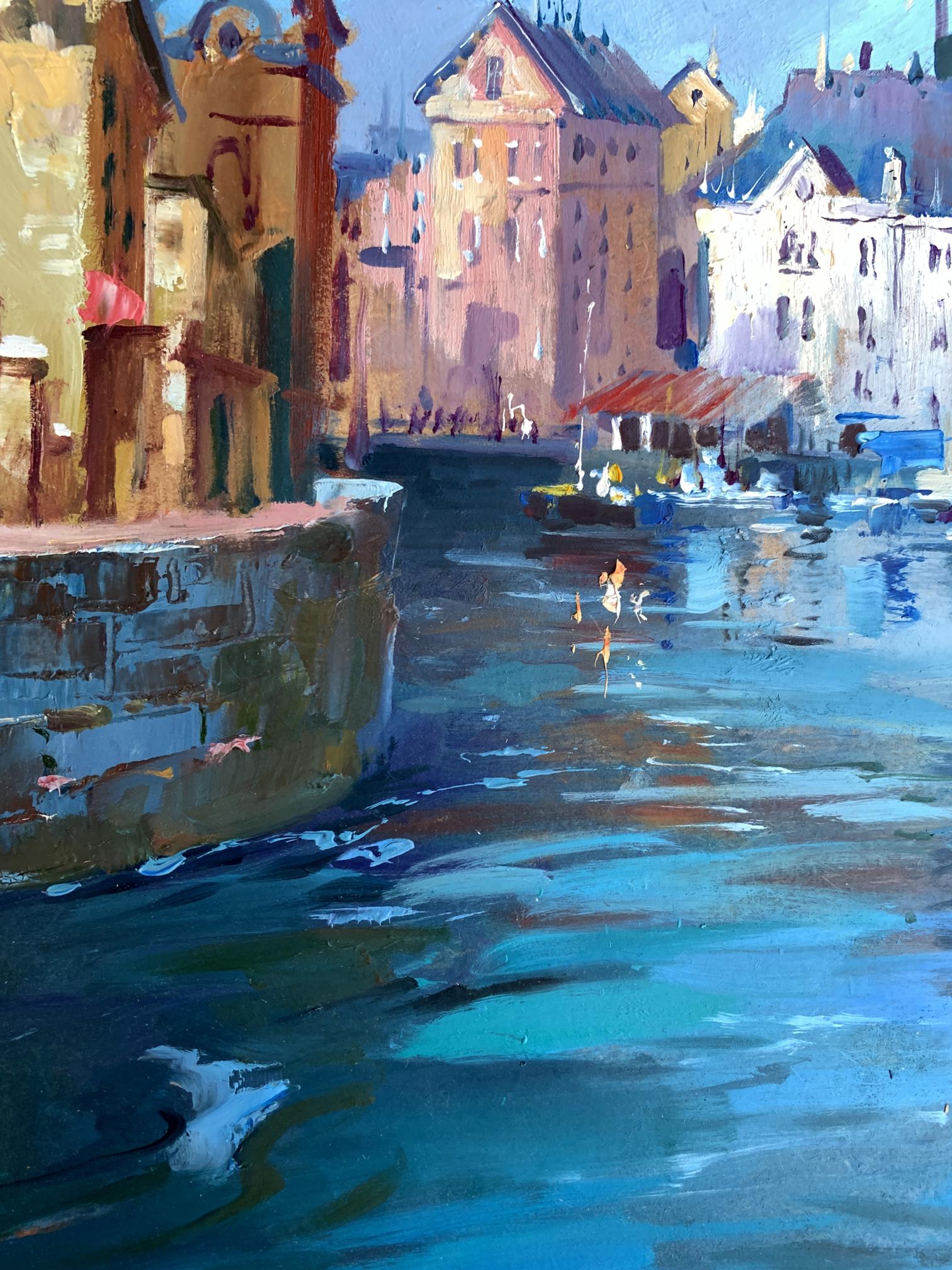 Vibrant impressionist oil painting of Venice canal by Yuriy Suprunchuk