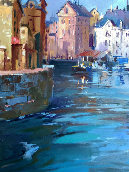 Vibrant impressionist oil painting of Venice canal by Yuriy Suprunchuk
