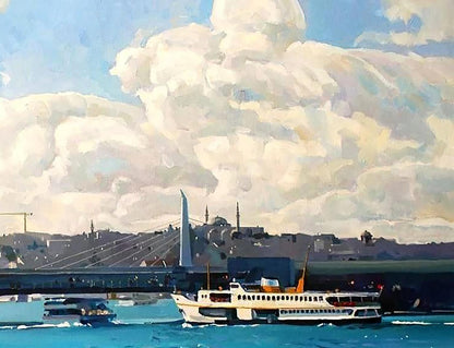 Oil painting Great day by Anastasia Yaroshevich: ferry on turquoise waters