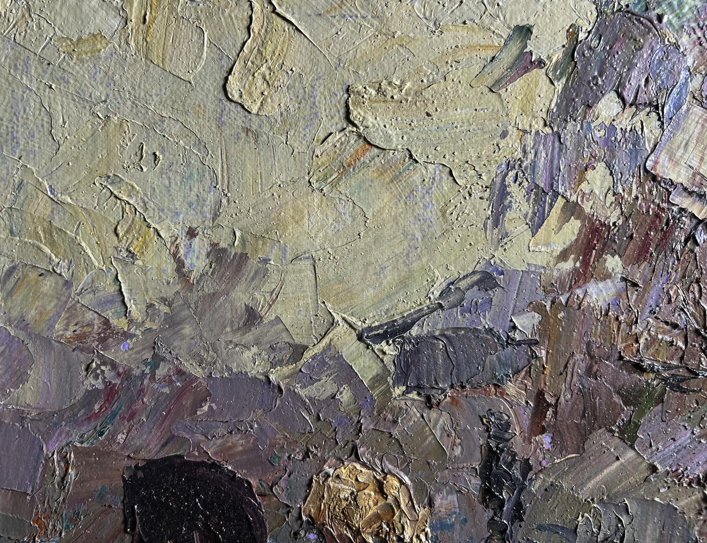 Oil painting Autumn morning fog by Boris Serdyuk, impasto textured canvas