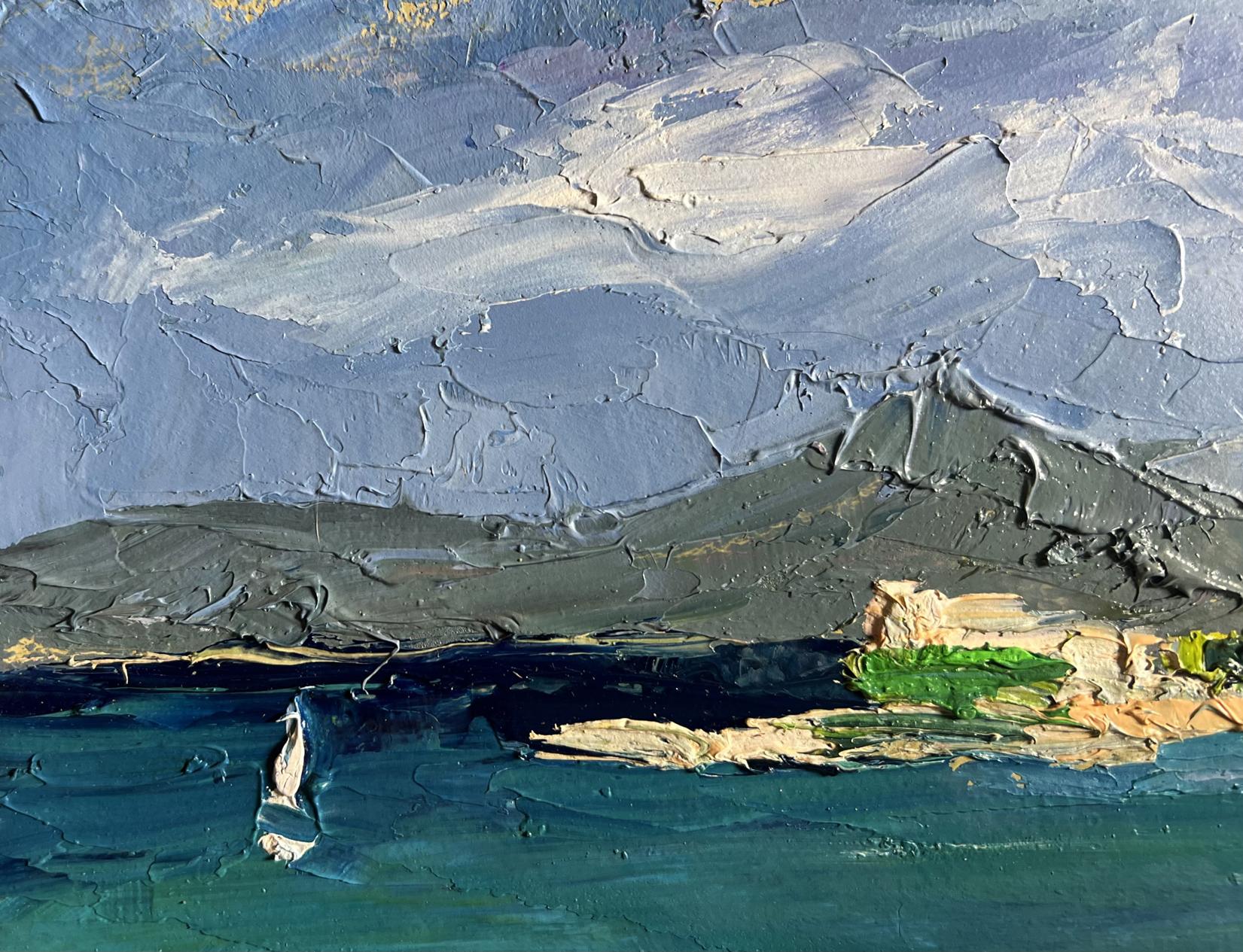Oil painting Sea and mountains by Boris Serdyuk, textured coastal impasto