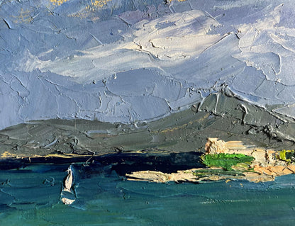 Oil painting Sea and mountains by Boris Serdyuk, textured coastal impasto