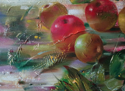 Abstract oil painting of juicy vibrant red and green apples by Anatoly Tarabanov