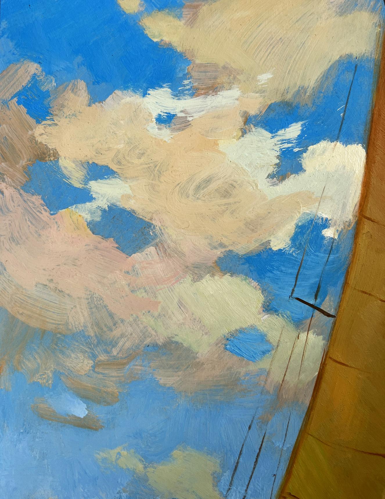 Oil painting Towards the Wind by Yuriy Suprunchuk with blue sky and clouds