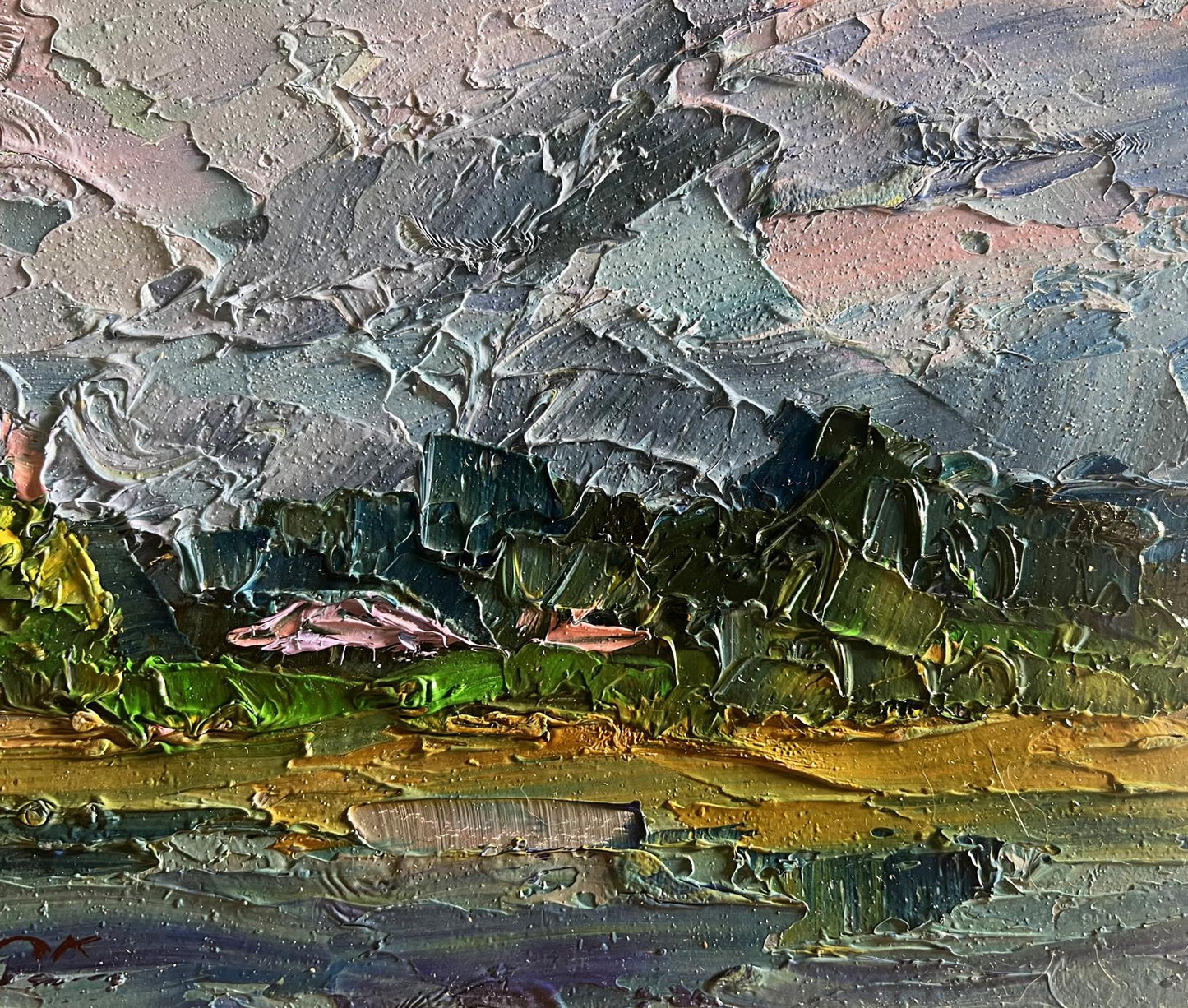 Textured oil painting Before the Rain by Boris Serdyuk, impasto landscape