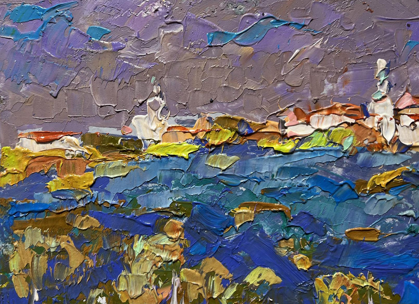 Vibrant impressionist oil landscape by Oleksiy Ivanyuk with grey clouds