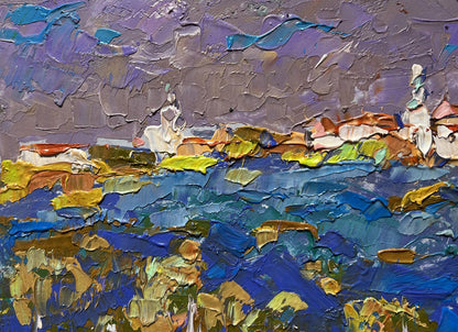 Vibrant impressionist oil landscape by Oleksiy Ivanyuk with grey clouds