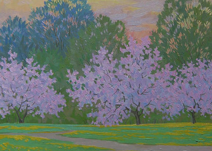 Oil painting Nature of spring by Valery Savenets: cherry blossoms