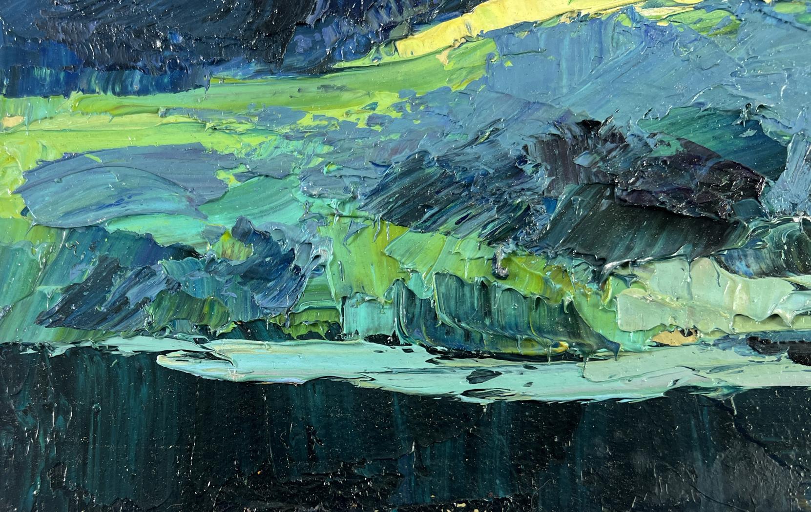 Oil painting Not far from the lake by Boris Serdyuk textured green blue black