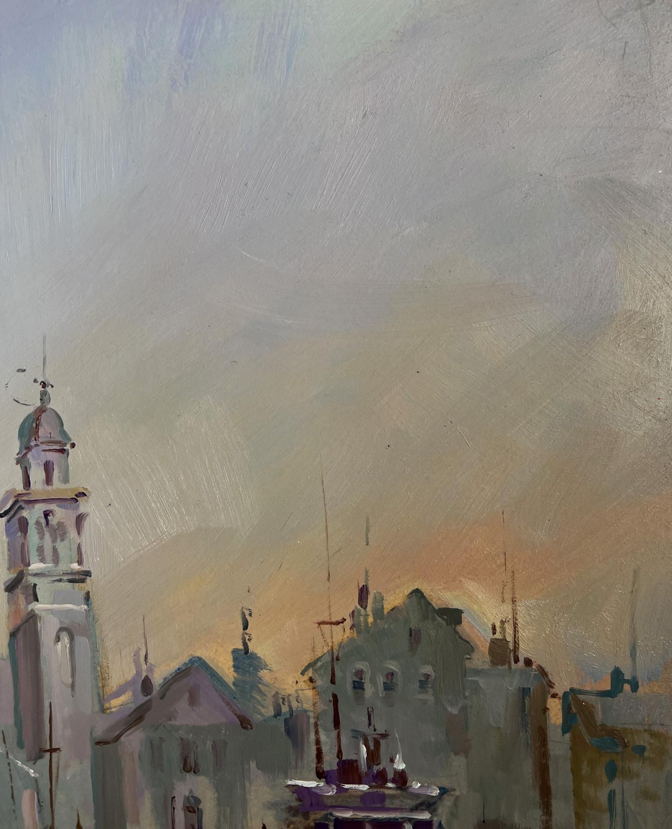 Impressionistic oil painting of Venetian cityscape at dusk by Yuriy Suprunchuk