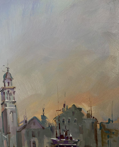 Impressionistic oil painting of Venetian cityscape at dusk by Yuriy Suprunchuk