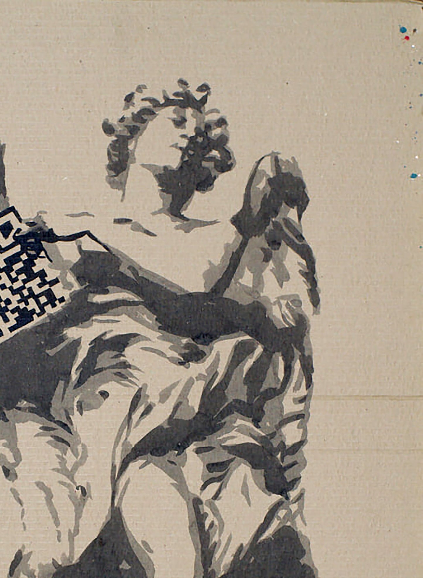 Monochromatic ink drawing of St. Angel’s Bridge statue by Dima Filatov