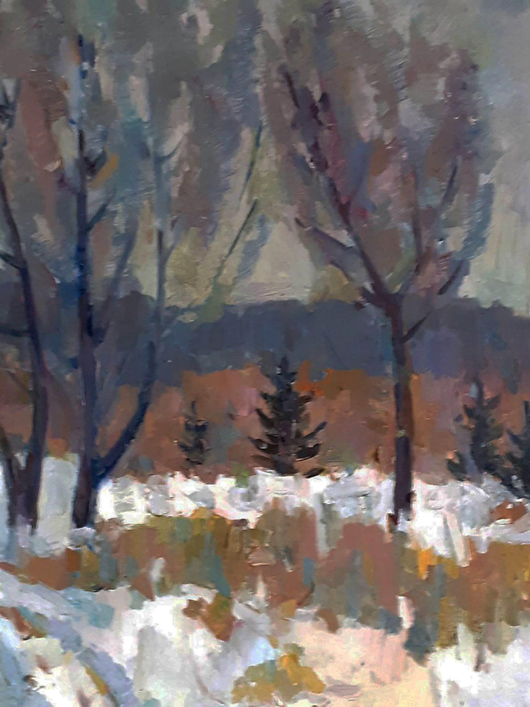 Textured impressionist snowy landscape with Christmas trees by Peter Dobrev