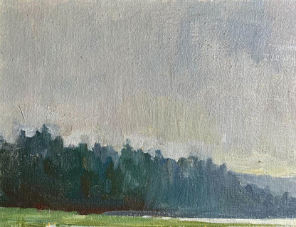 Oil painting Tranquility by the River by Tatyana Derdey serene landscape