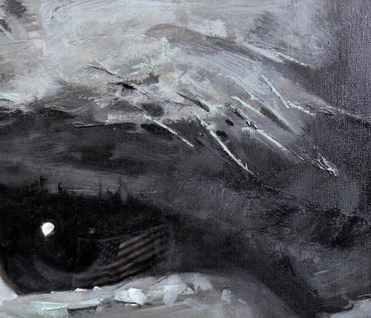 Monochrome abstract oil painting by Josef Ed Potapenkov with flag motif