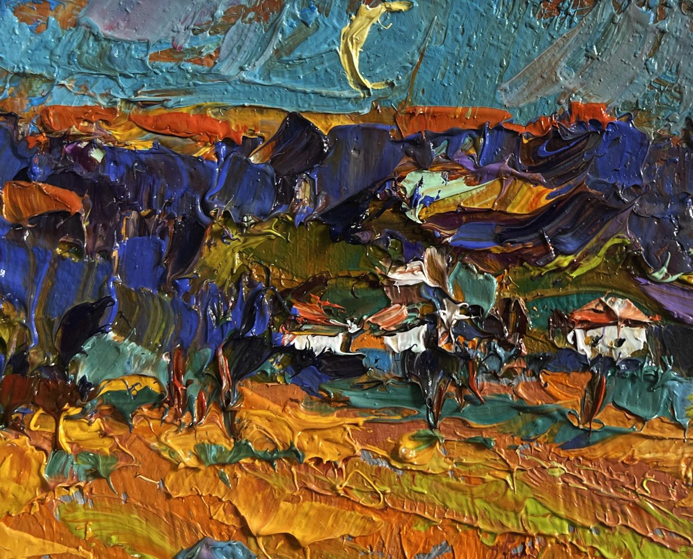 Vibrant impressionist moonlit night oil painting by Oleksiy Ivanyuk