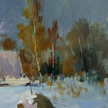 Autumnal trees in impressionistic oil painting Winter night comfort by Yuriy Suprunchuk