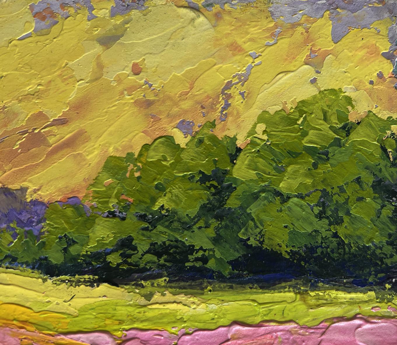 Vibrant oil painting Sunset among forest and fields by V. Zadorozhnya