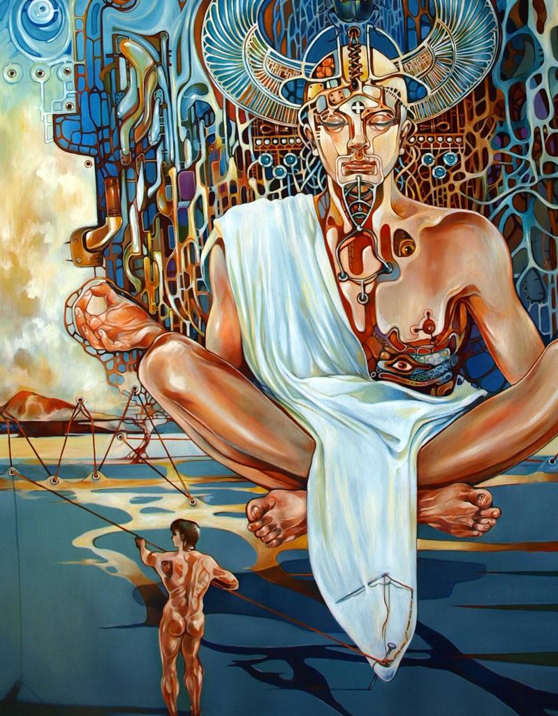 Oil painting Arjuna by Konsta G. Amelinn: golden-faced meditative figure in white robes