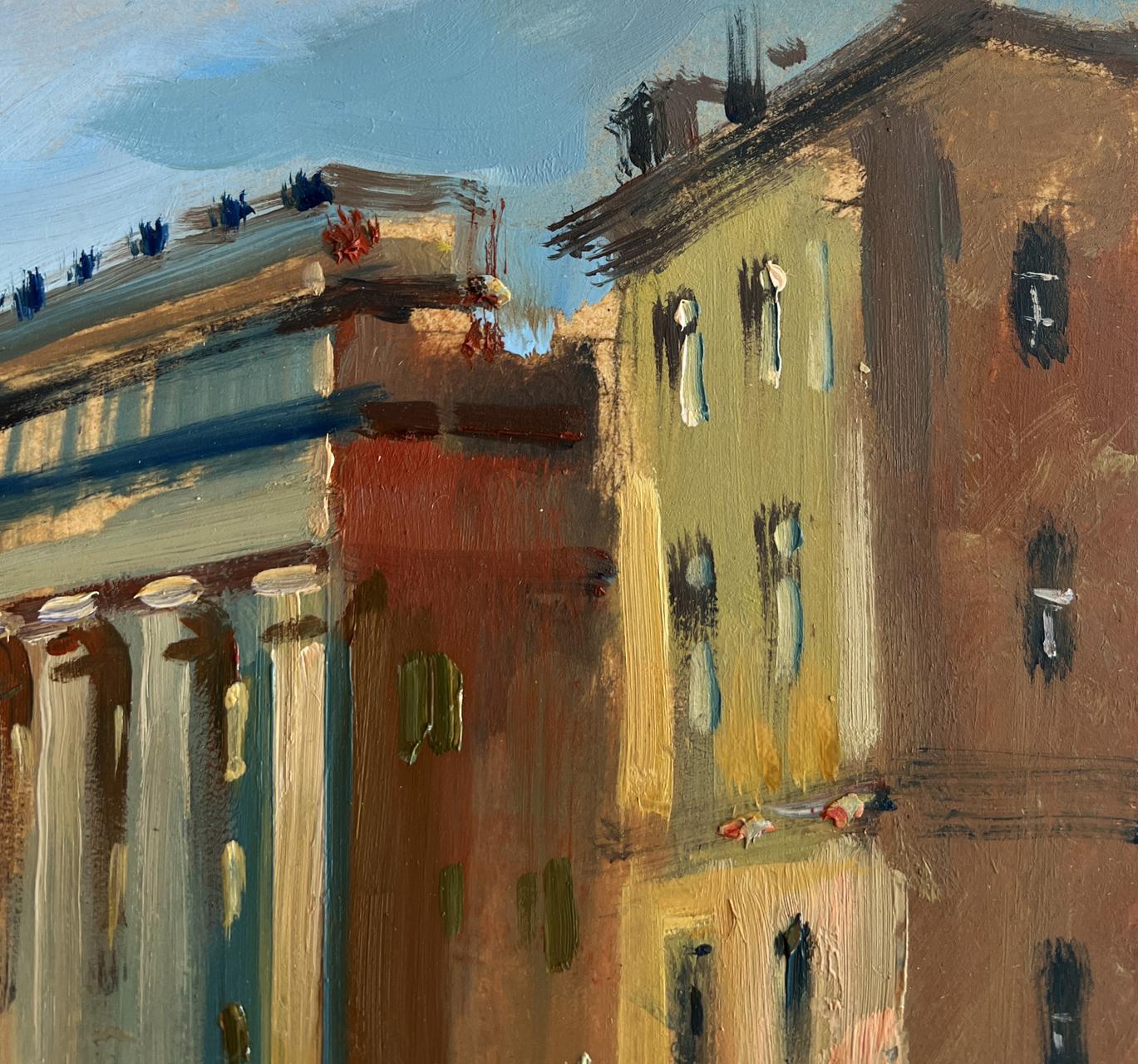 Oil painting of city heart above river by Yuriy Suprunchuk, classical columns