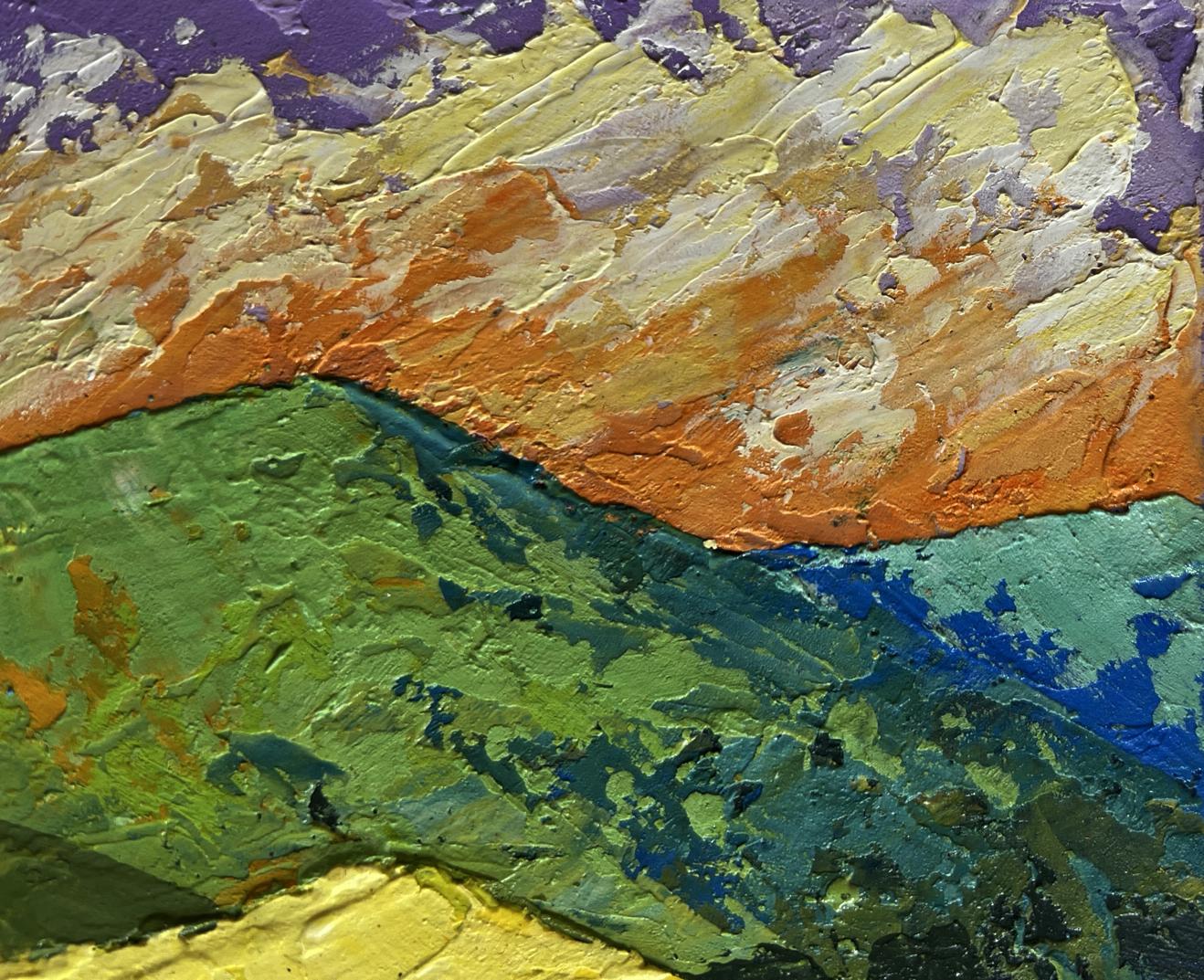Impasto oil painting Sunset on the mountain top by V. Zadorozhnya