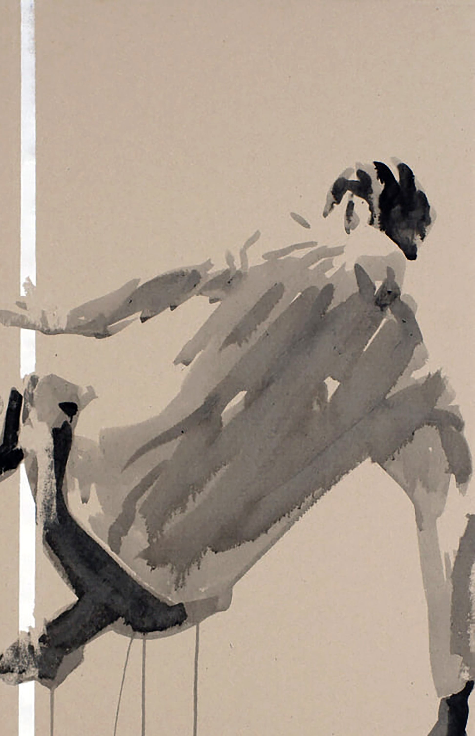 Minimalist ink wash of figure in motion by Dima Filatov, A Fall Jump series