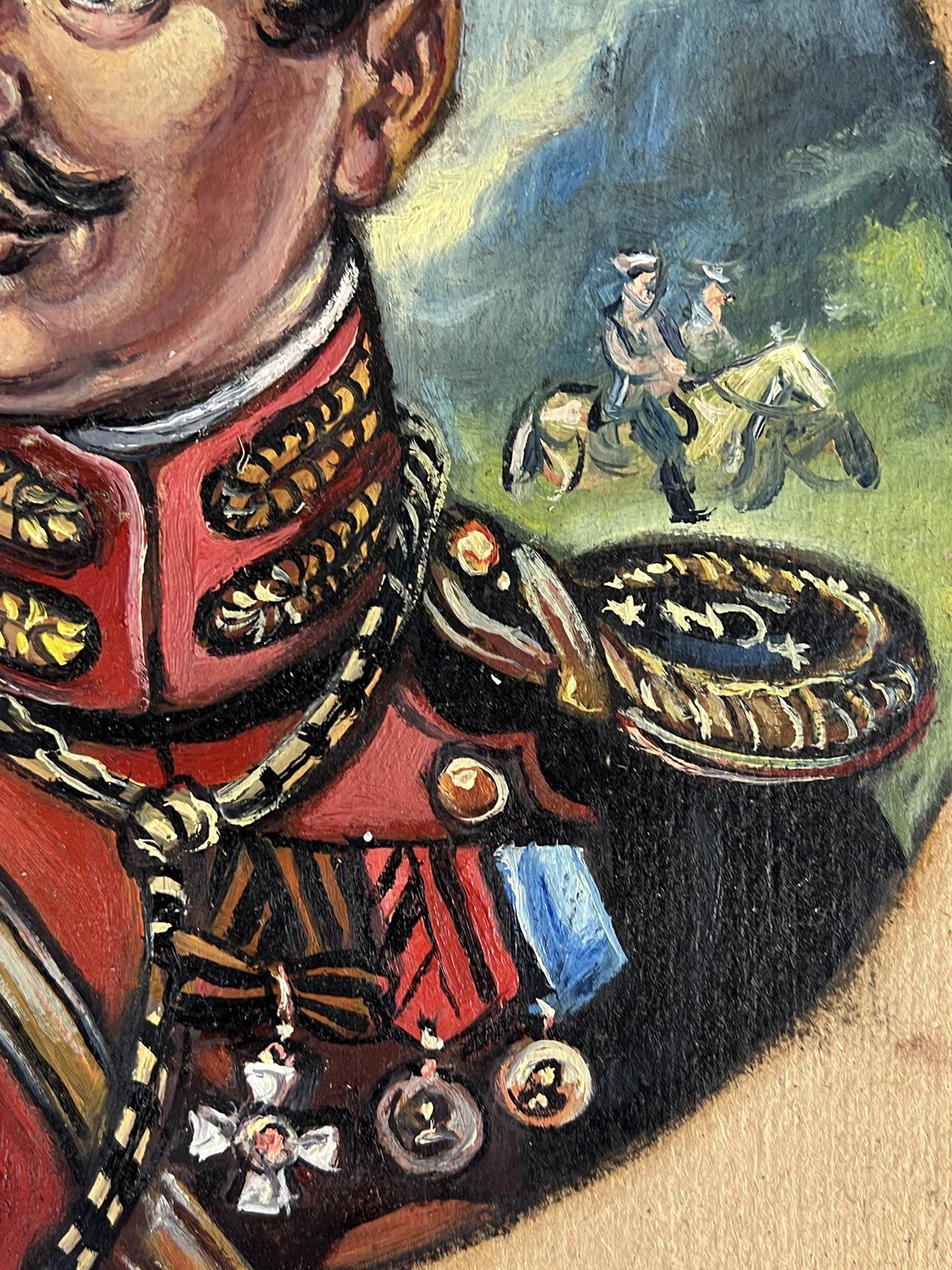 Oil painting portrait of Alexander Litvinov in ornate red military uniform