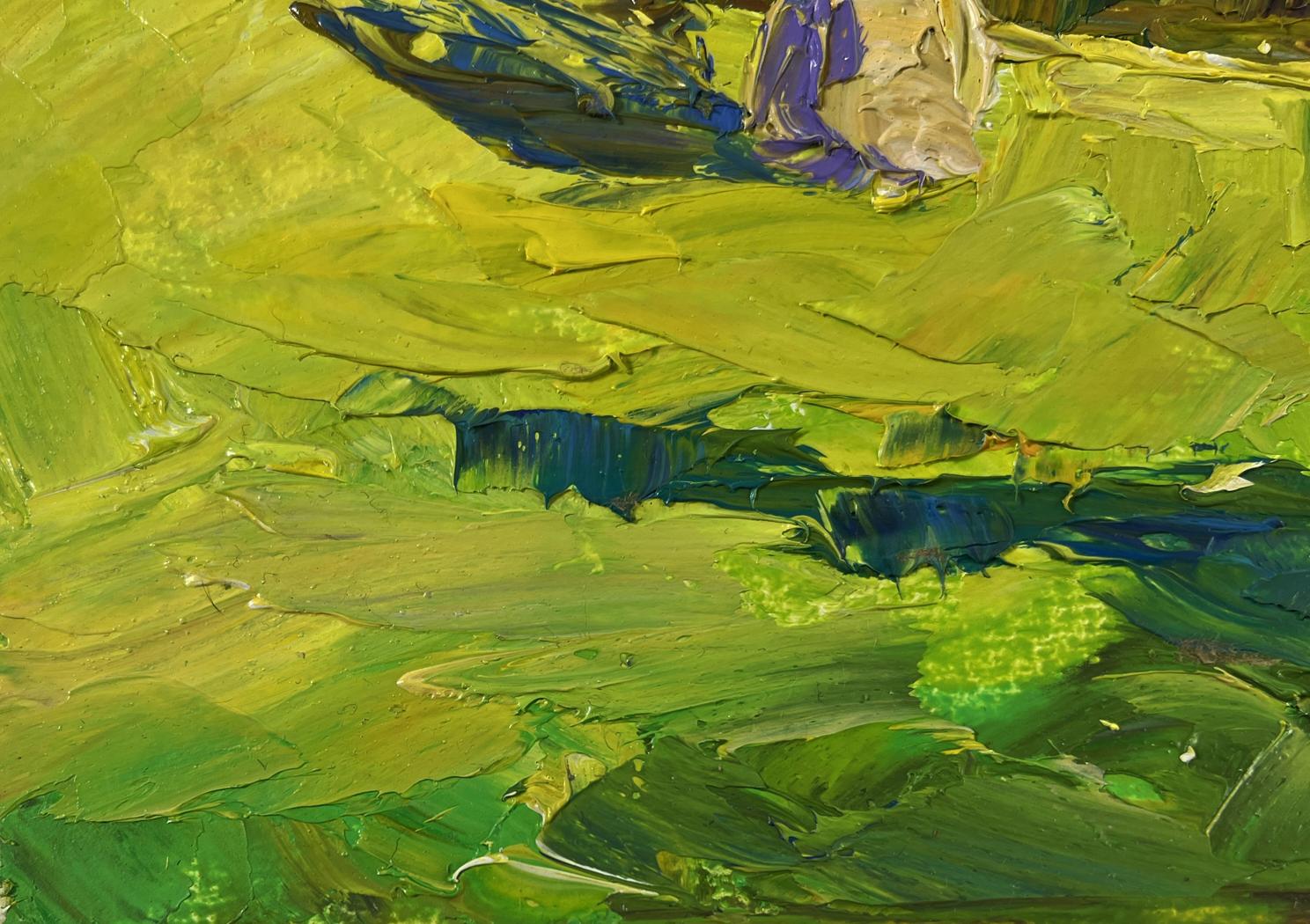 Vibrant impressionist oil painting Haystack in the Mountains by Boris Serdyuk