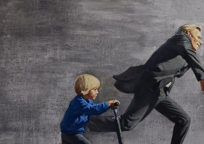 Oil painting Chasing the Rain by Oleg Kateryniuk: boy pushes man