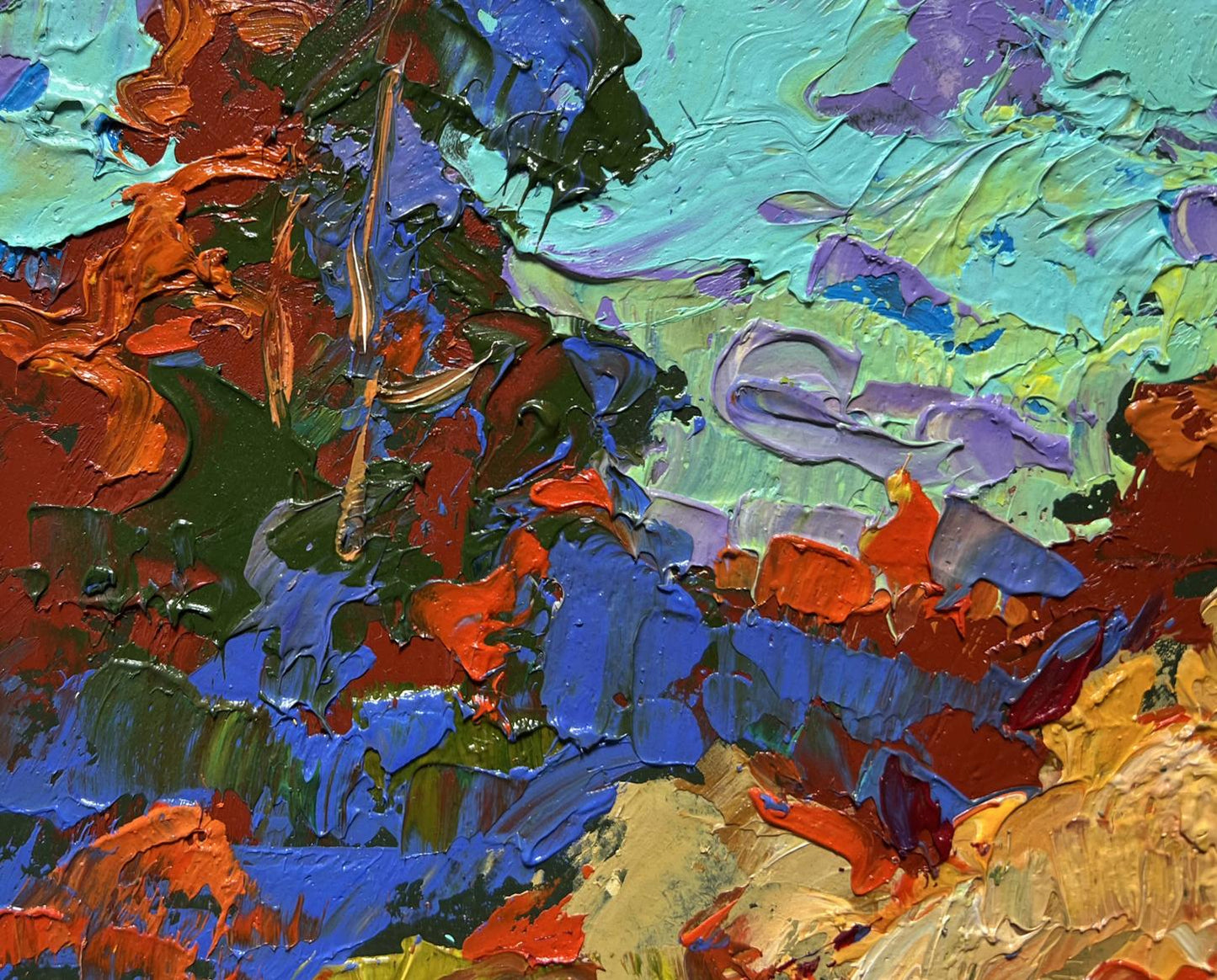 Oil painting Golden haystacks by Oleksiy Ivanyuk vibrant abstract textured hues