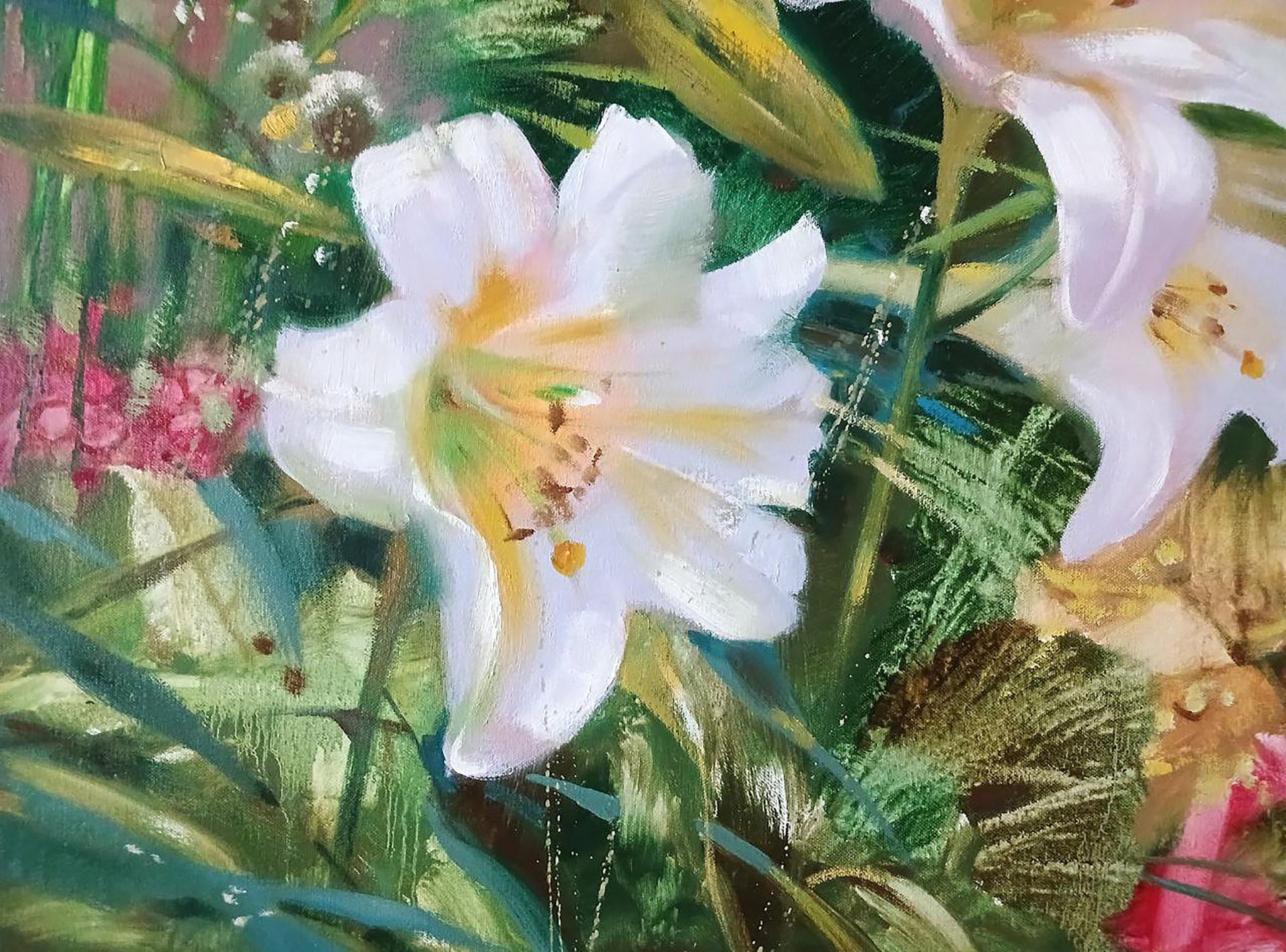 Abstract impressionistic oil painting of delicate white lily by Anatoly Tarabanov