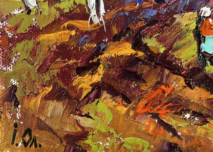 Oil painting Waking garden beds by Oleksiy Ivanyuk with earthy textured brushstrokes