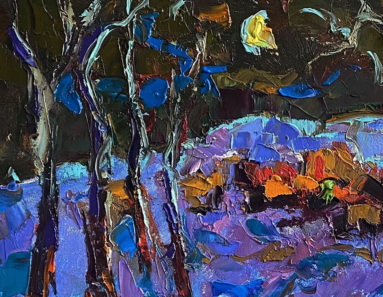 Vibrant impressionist oil painting Moonlit night in the field by Oleksiy Ivanyuk