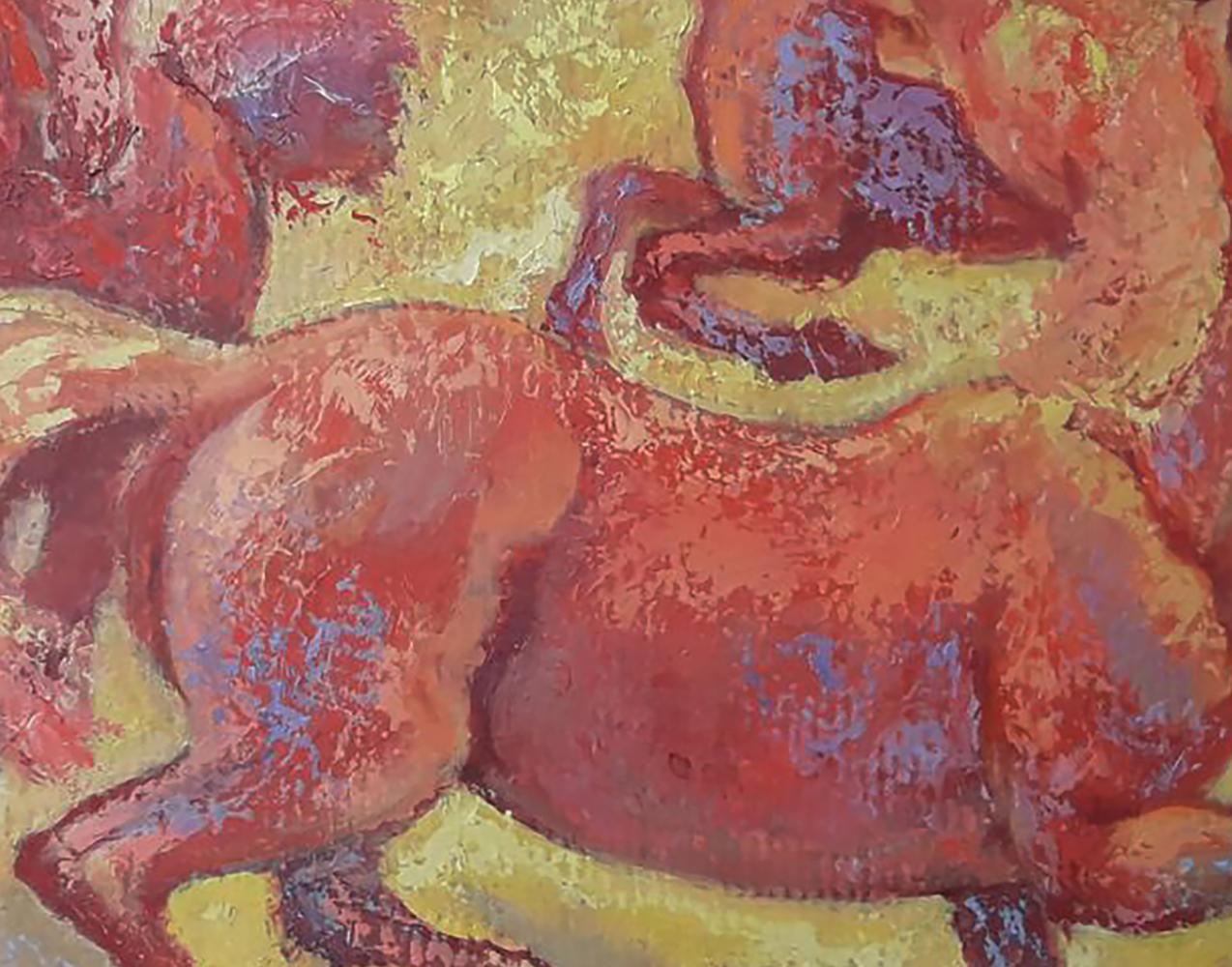 Vibrant red horse by Vasily Korkishko running in circles oil painting
