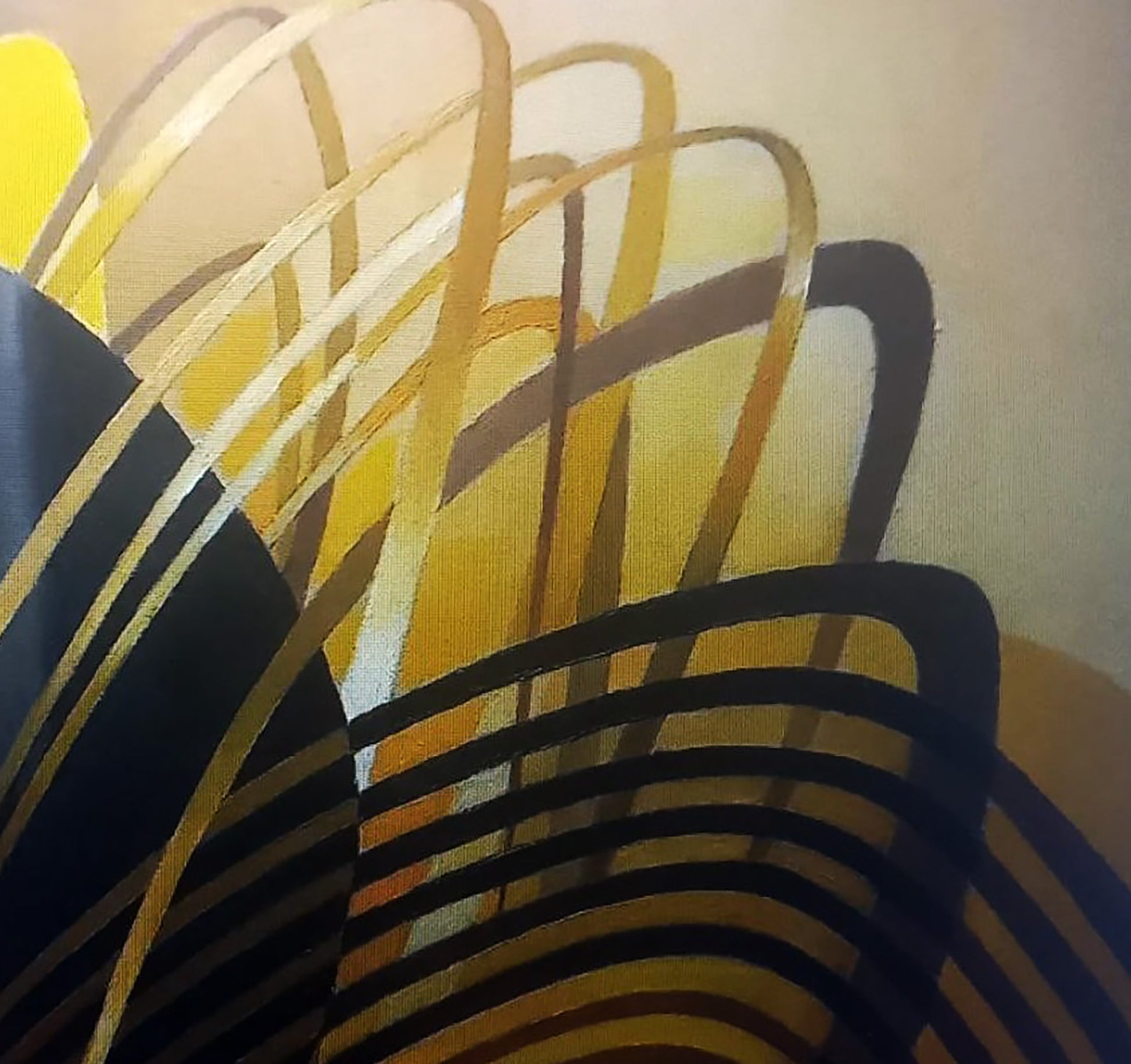 Oil painting String theory by Alexander Strashevich, bold black gold yellow curves