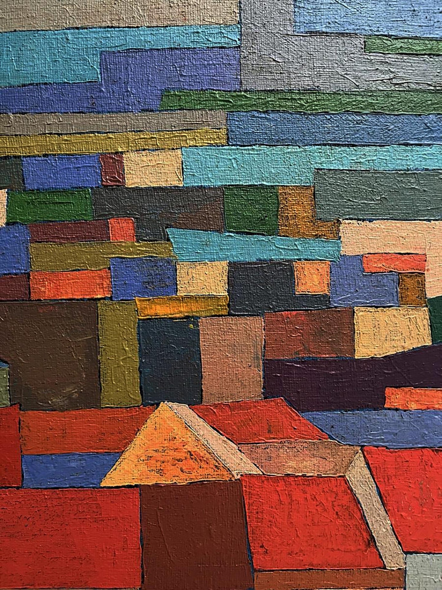 Oil painting City Hall by Serhiy Kovalev with bold geometric color bands