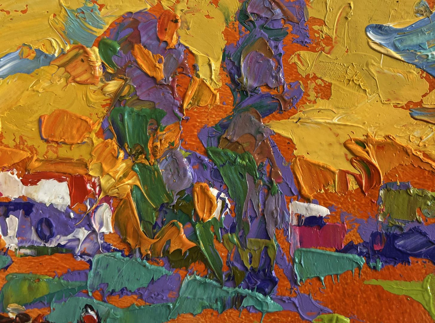 Vibrant Oleksiy Ivanyuk oil painting In the sunny meadows with bold textured strokes