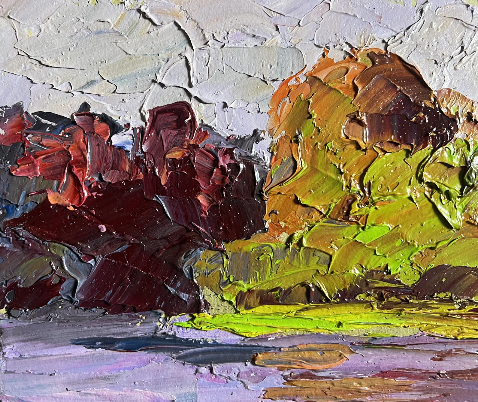Oil painting September colors by Boris Serdyuk with bold red-green strokes