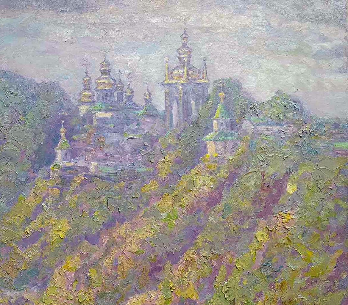 Oil painting View of the Lavra by Leonid Pavlenko with golden domes