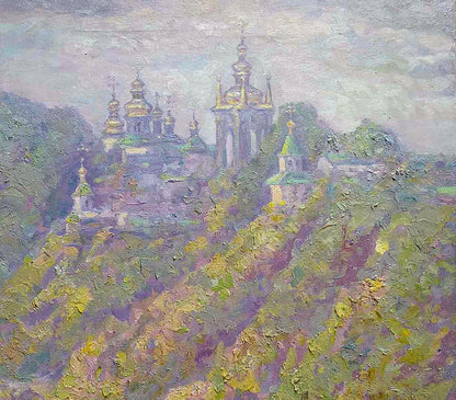 Oil painting View of the Lavra by Leonid Pavlenko with golden domes