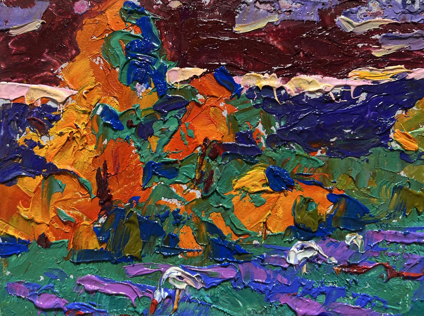 Vibrant impressionist oil painting Crimson evening in the field by Oleksiy Ivanyuk