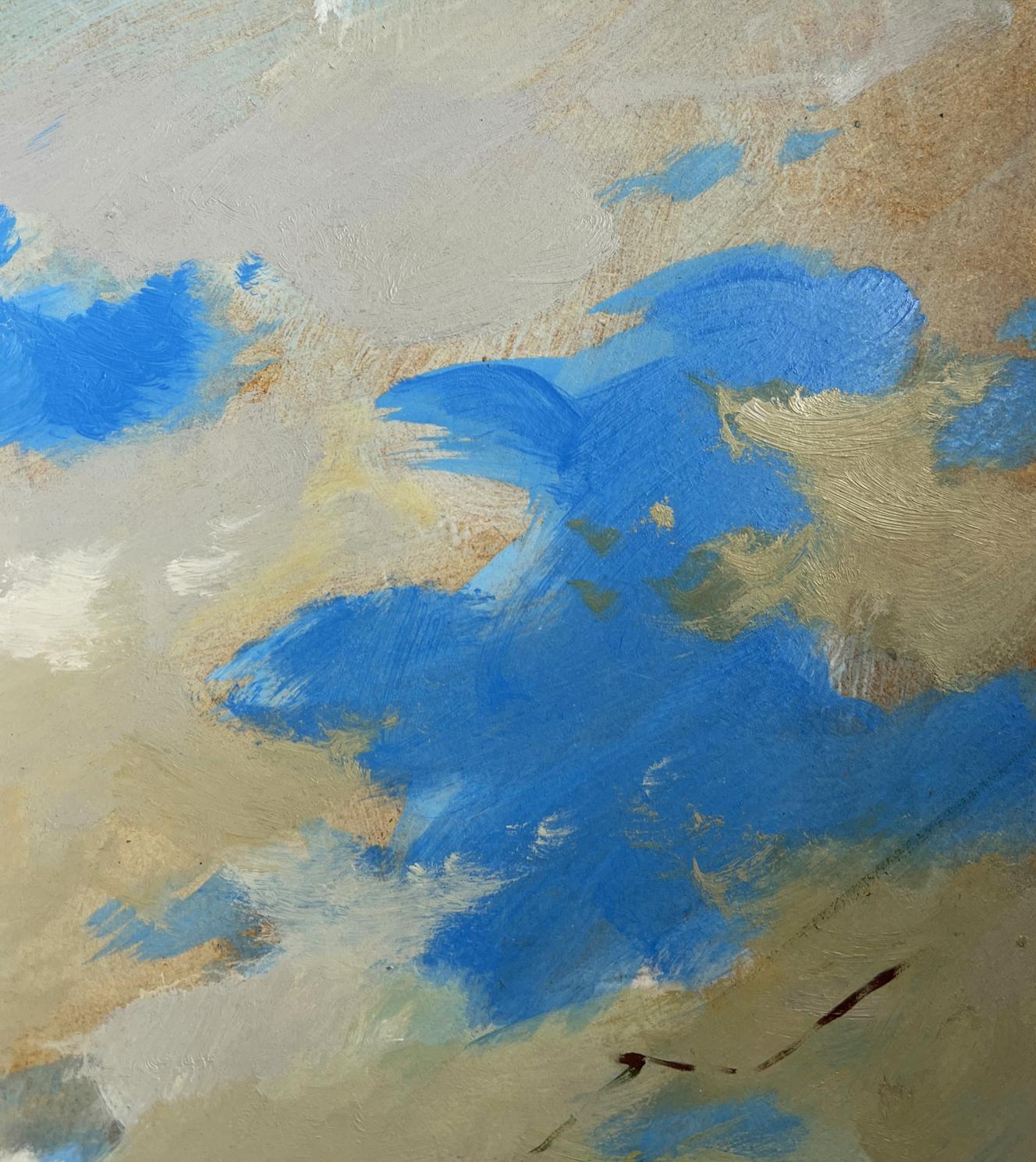 Abstract blue brushstrokes oil painting Summer rhythm of the city by Yuriy Suprunchuk