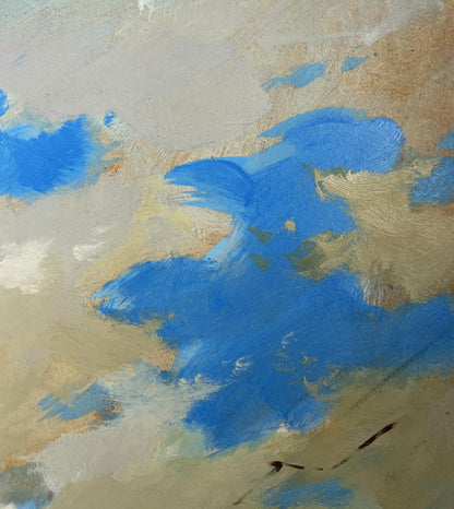 Abstract blue brushstrokes oil painting Summer rhythm of the city by Yuriy Suprunchuk