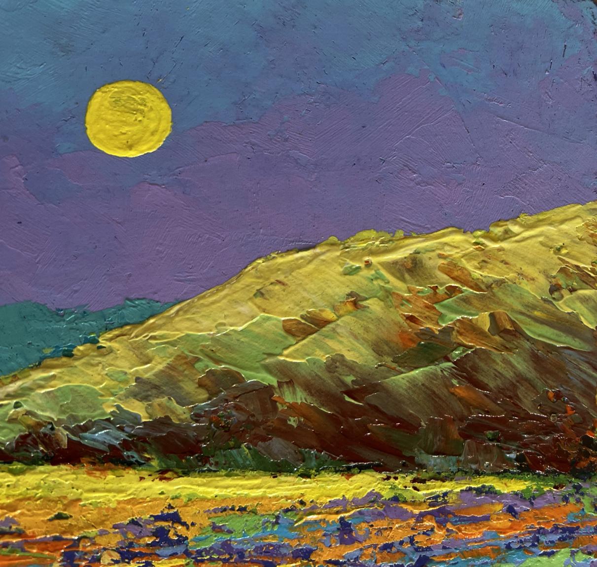 Vibrant oil painting of pink sunset in field by V. Zadorozhnya