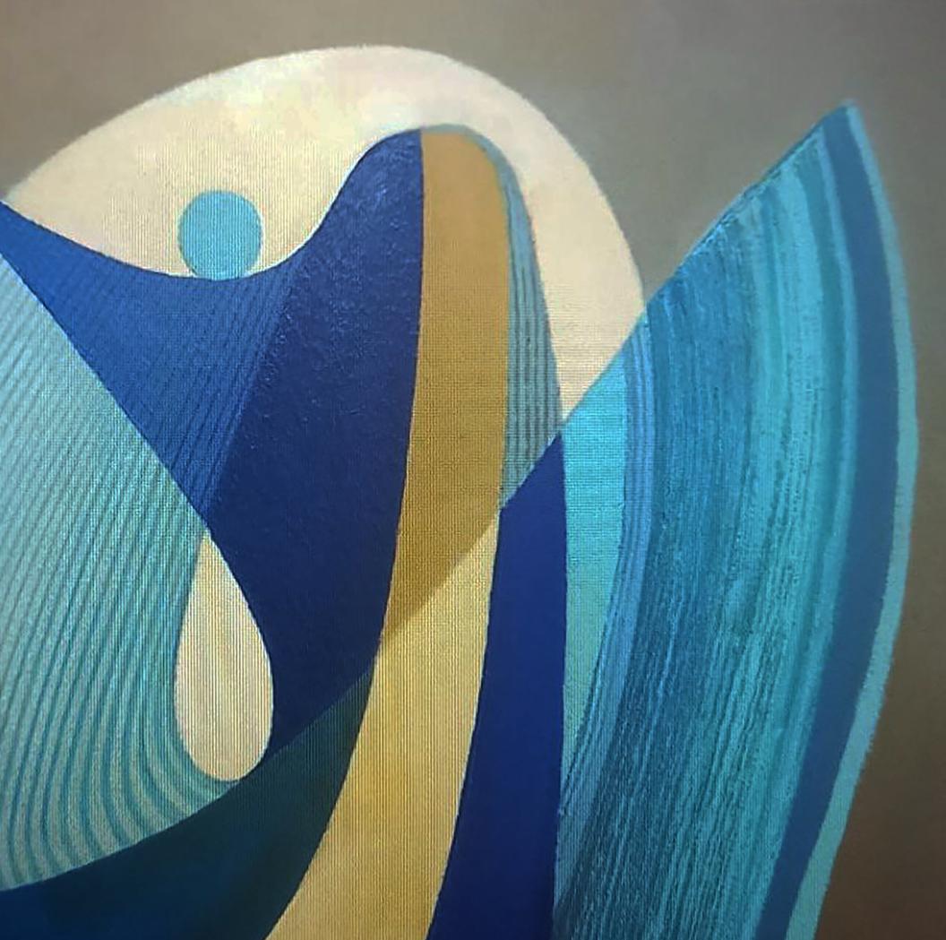 Oil painting Blue sculpture by Alexander Strashevich, bold blue teal cream geometric shapes